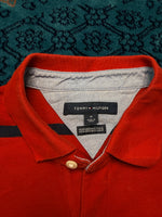 Tommy Hilfiger Stripe Red & Blue Performance Pique Polo Shirt - M