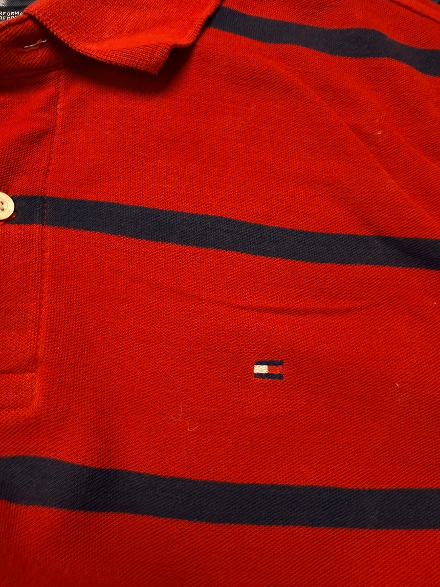 Tommy Hilfiger Stripe Red & Blue Performance Pique Polo Shirt - M