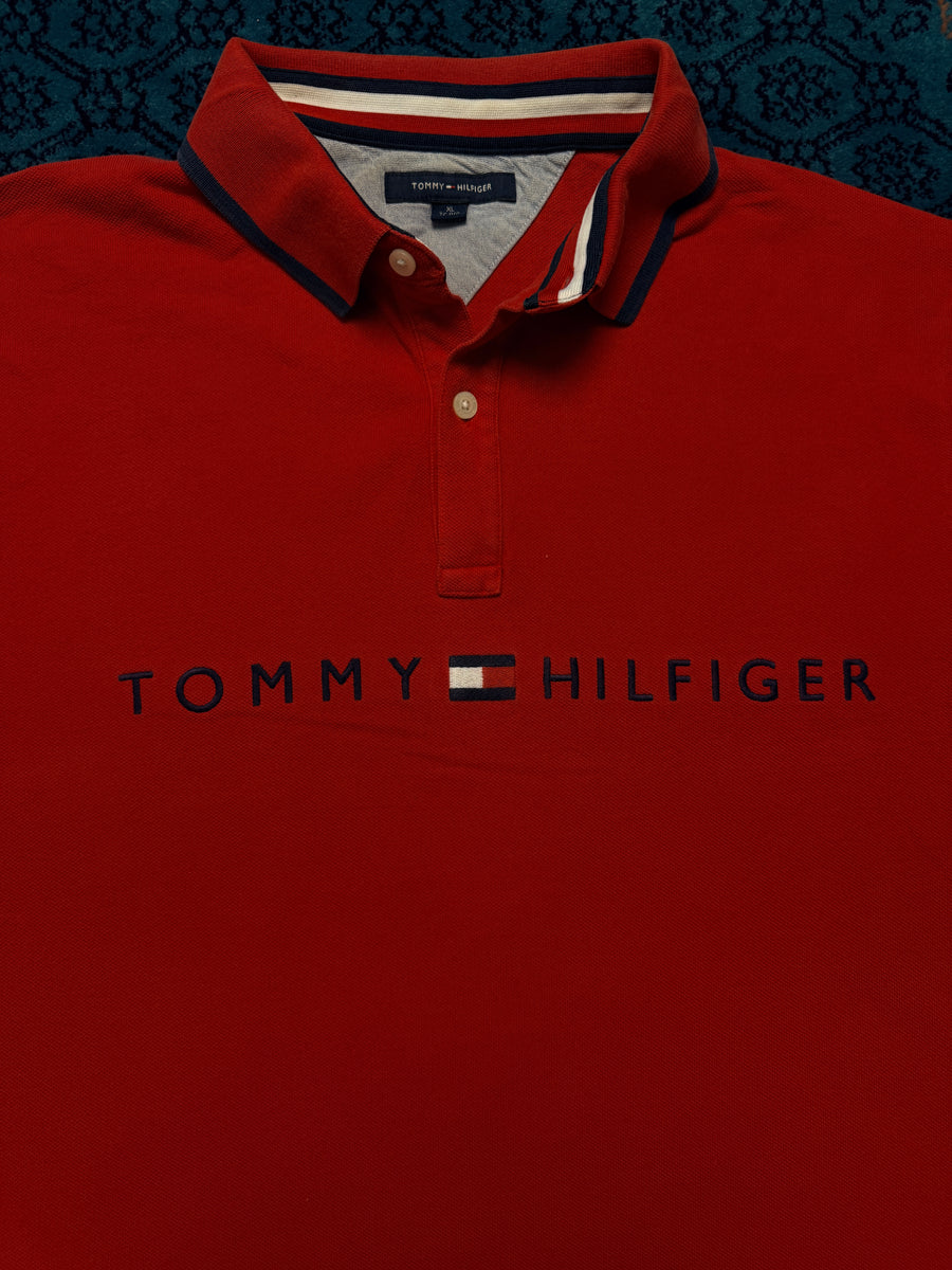 Tommy Hilfiger Big Logo Red Polo Shirt - XL