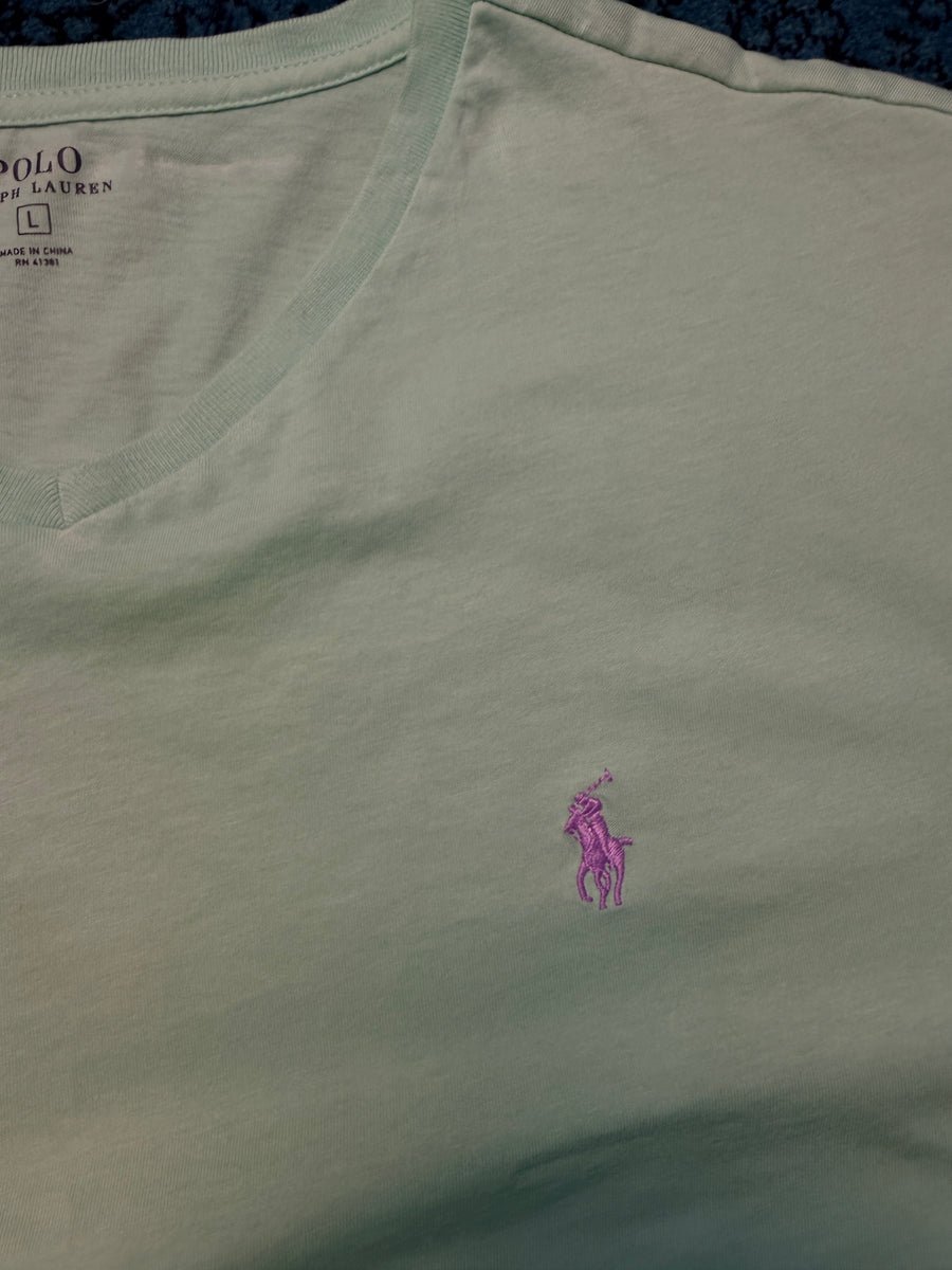 Polo Ralph Lauren Light Green V Neck T-Shirt - L