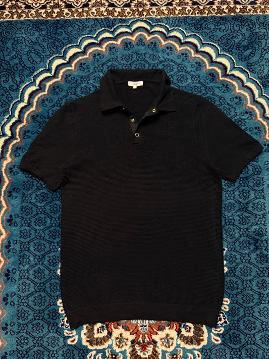 Reiss Black Knitted Polo Shirt - L