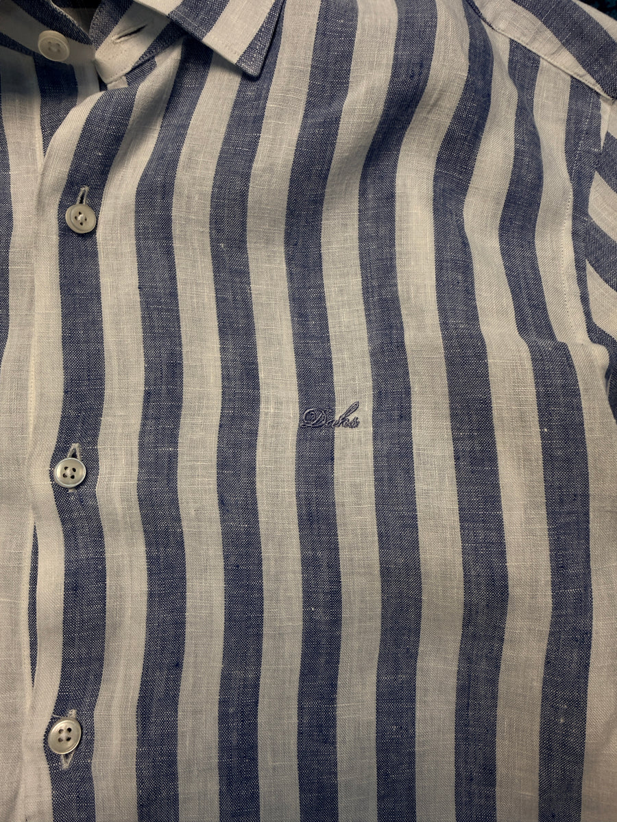 Daks London Stripe Blue & White Linen Shirt - 95