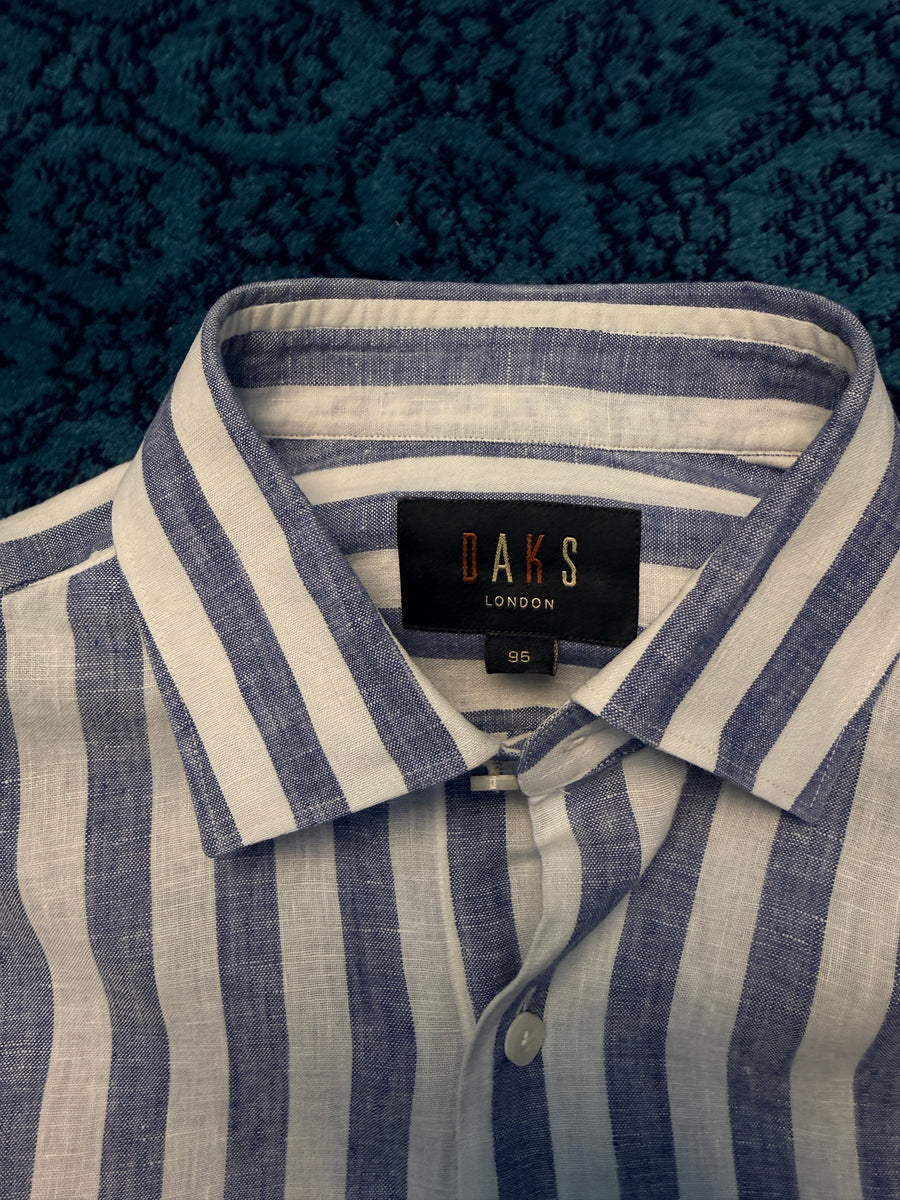 Daks London Stripe Blue & White Linen Shirt - 95
