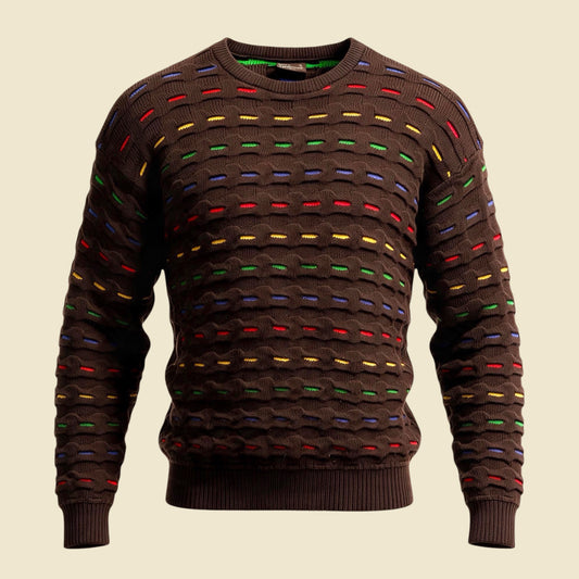 Farentino Roma Textured Knit Multicolour Crewneck Heavyweight Sweater - XL