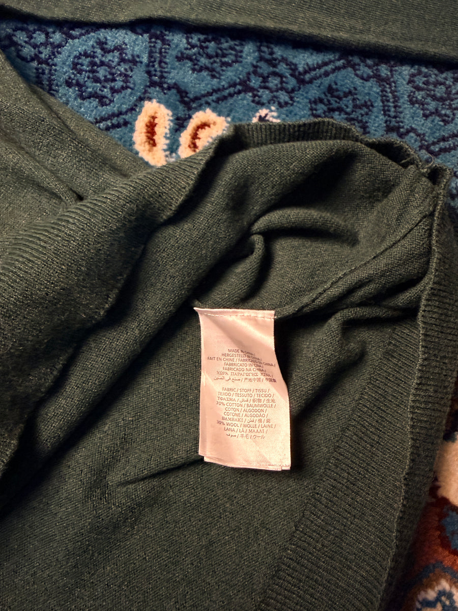 Gant Green Cotton Wool V Neck Sweater - L