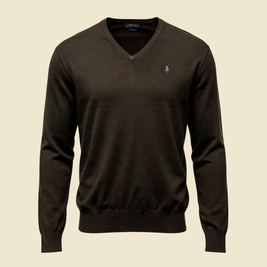 Polo Ralph Lauren Charcoal Grey Pima Cotton V Neck Sweater - S