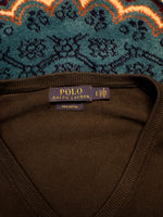 Polo Ralph Lauren Charcoal Grey Pima Cotton V Neck Sweater - S