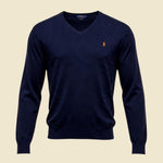 Polo Ralph Lauren Navy Blue Slim Fit Pima Cotton V Neck Sweater - L
