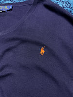 Polo Ralph Lauren Navy Blue Slim Fit Pima Cotton V Neck Sweater - L