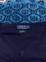 Polo Ralph Lauren Navy Blue Slim Fit Pima Cotton V Neck Sweater - L