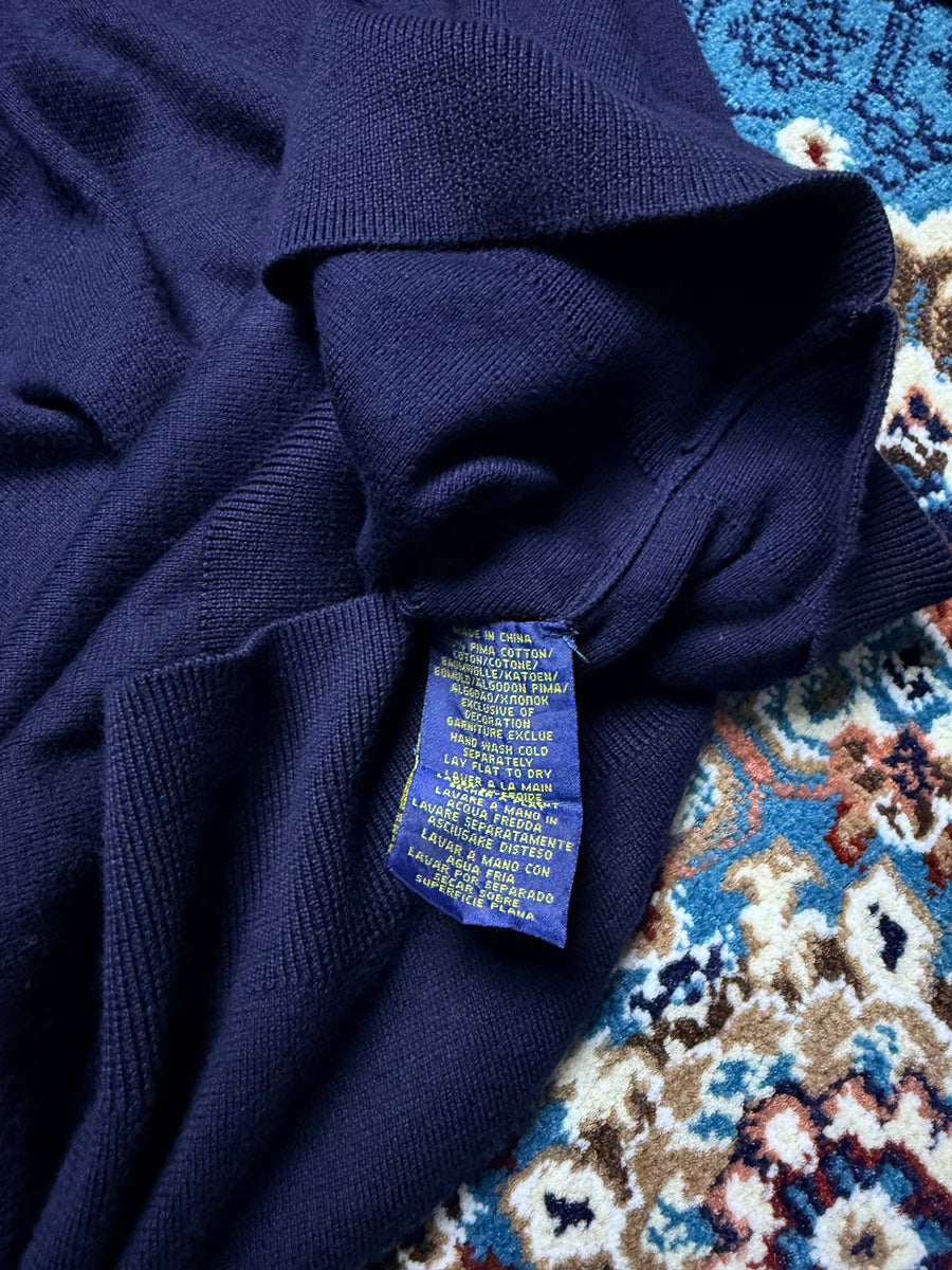 Polo Ralph Lauren Navy Blue Slim Fit Pima Cotton V Neck Sweater - L