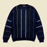 Adino Lando Textured Knit Navy Blue Crewneck Sweater - L