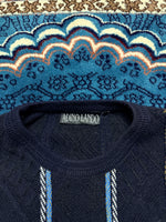 Adino Lando Textured Knit Navy Blue Crewneck Sweater - L