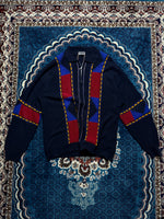 Basic Line Textured Knit Multicolour Polo Style Zipped Sweater - XL