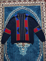 Basic Line Textured Knit Multicolour Polo Style Zipped Sweater - XL