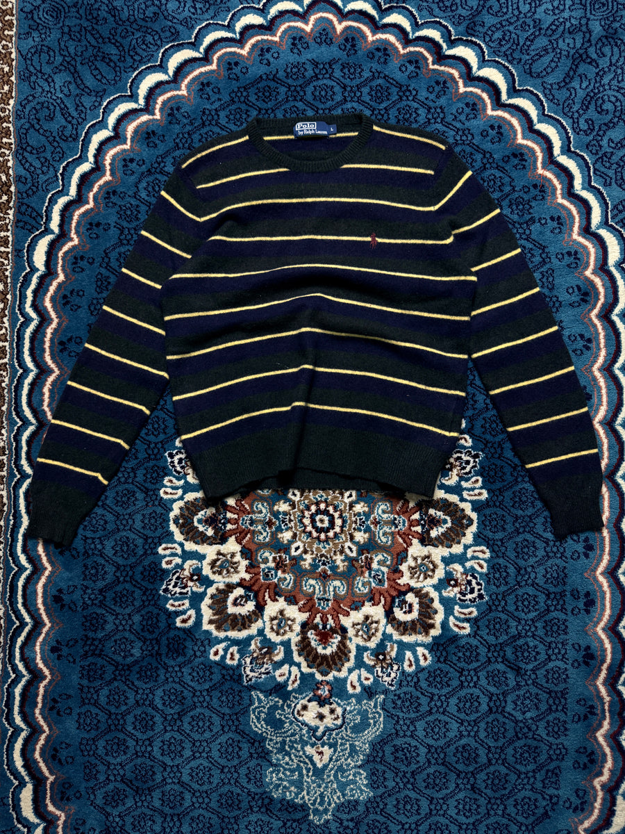 Polo by Ralph Lauren Stripe Green Lambs Wool Crewneck Sweater - L