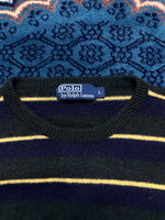 Polo by Ralph Lauren Stripe Green Lambs Wool Crewneck Sweater - L