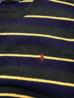 Polo by Ralph Lauren Stripe Green Lambs Wool Crewneck Sweater - L