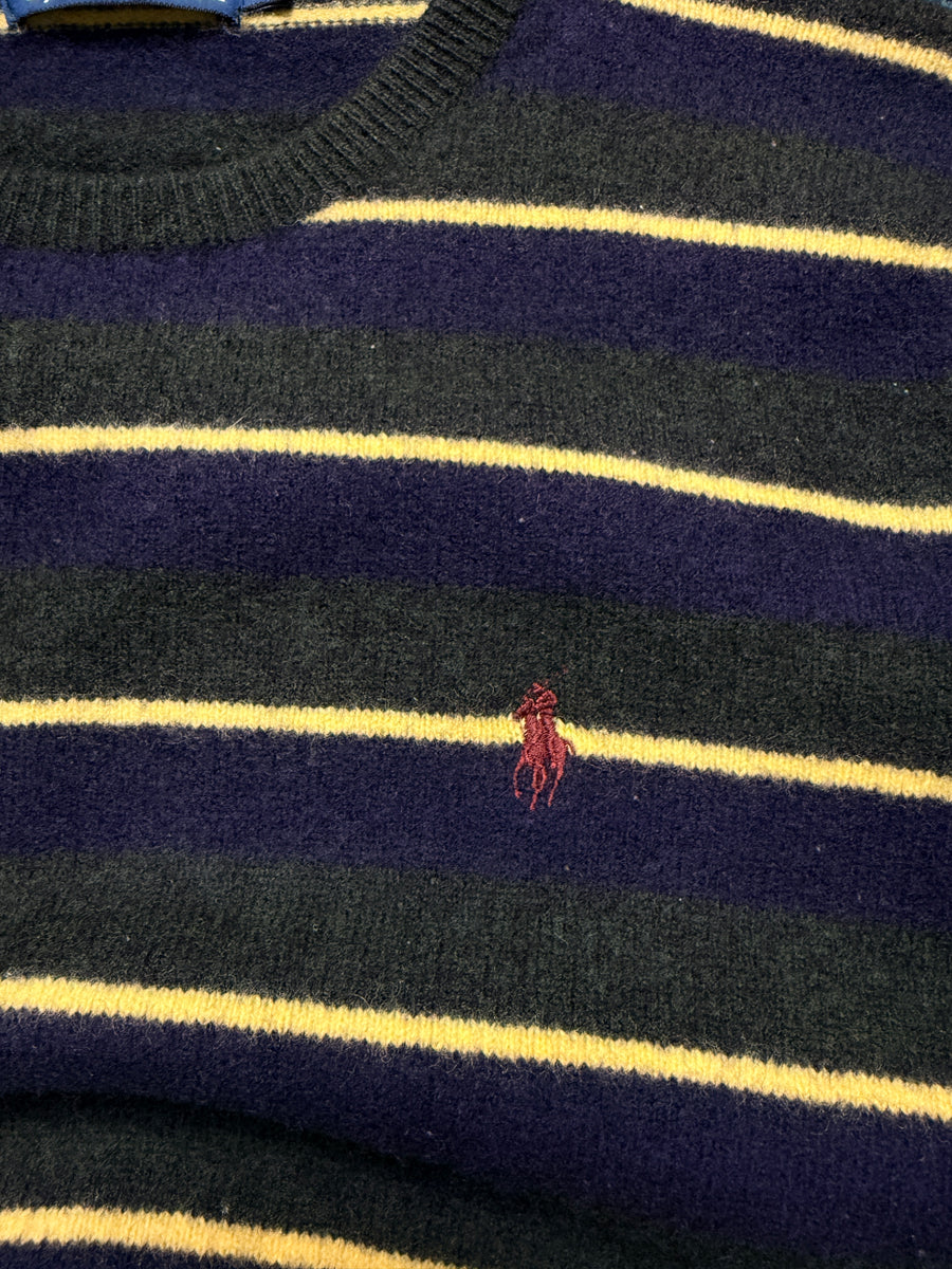 Polo by Ralph Lauren Stripe Green Lambs Wool Crewneck Sweater - L