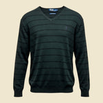 Polo by Ralph Lauren Stripe Charcoal Grey Pima Cotton V Neck Sweater - L