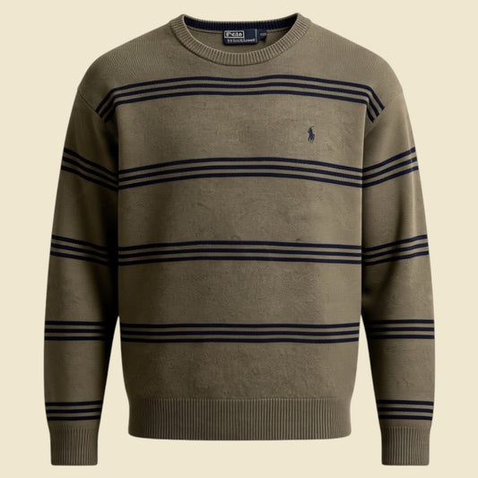 Polo by Ralph Lauren Stripe Green Lambs Wool Crewneck Sweater - XXL