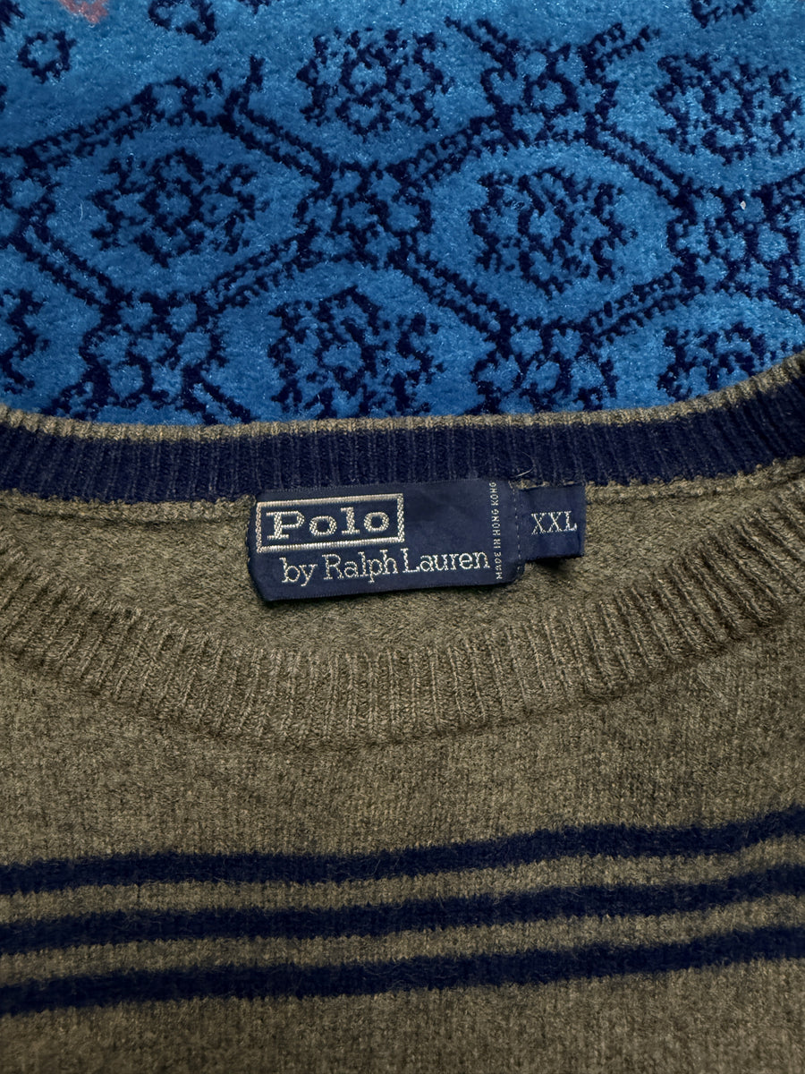 Polo by Ralph Lauren Stripe Green Lambs Wool Crewneck Sweater - XXL