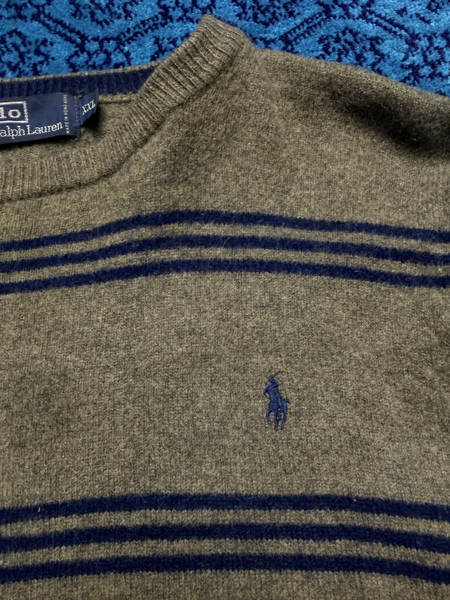 Polo by Ralph Lauren Stripe Green Lambs Wool Crewneck Sweater - XXL