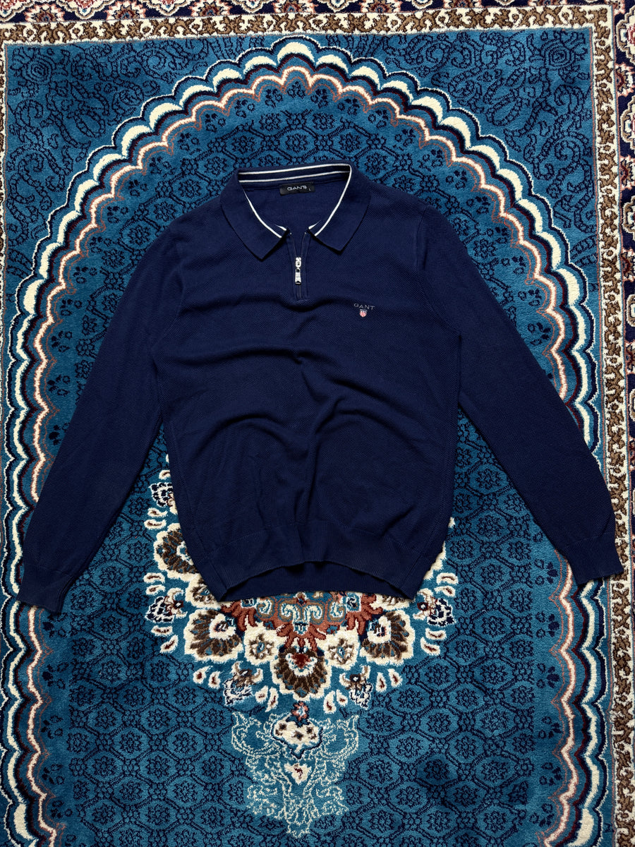 Gant Navy Blue Polo Style Quarter Zip Sweater - L