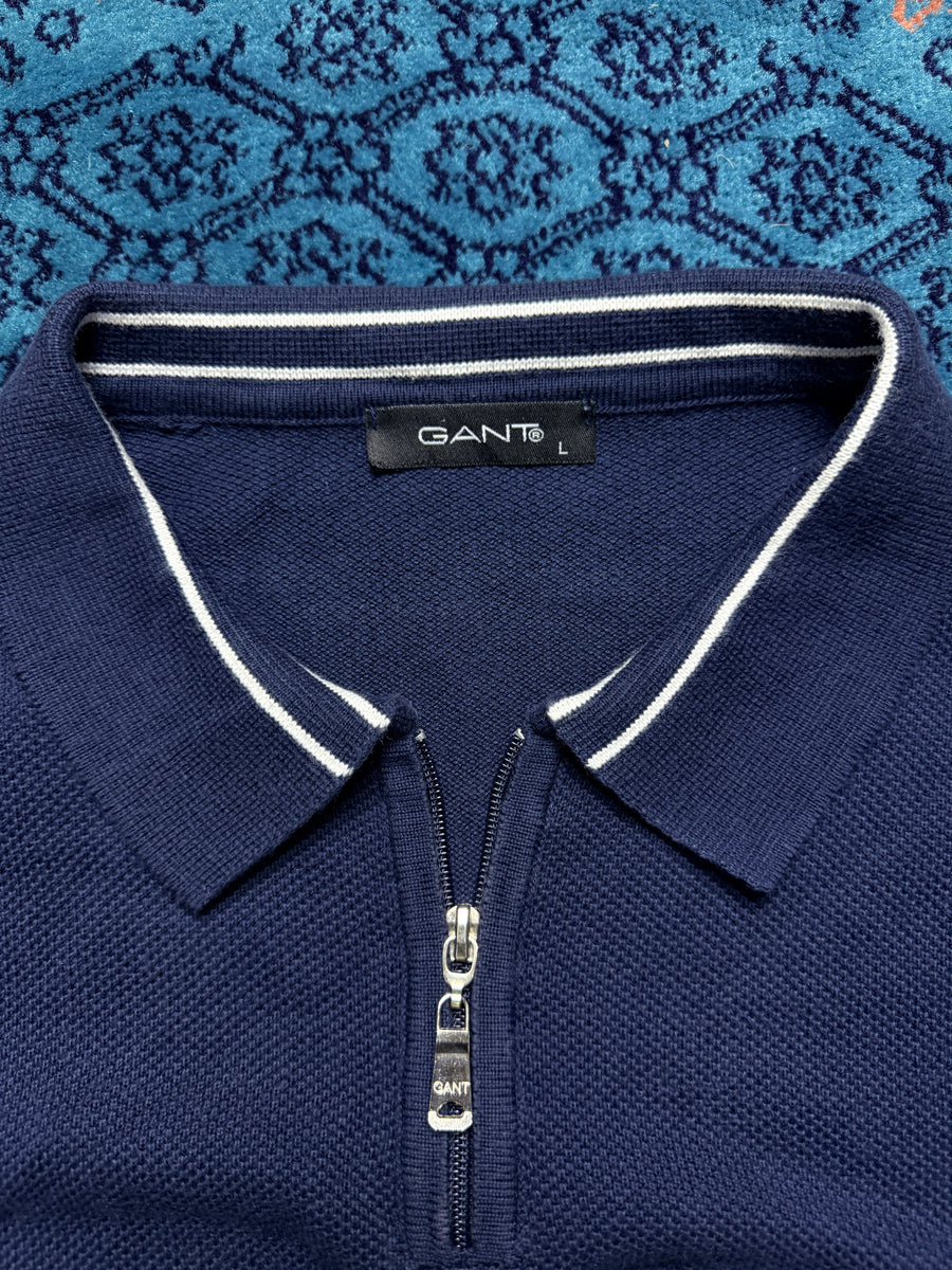 Gant Navy Blue Polo Style Quarter Zip Sweater - L
