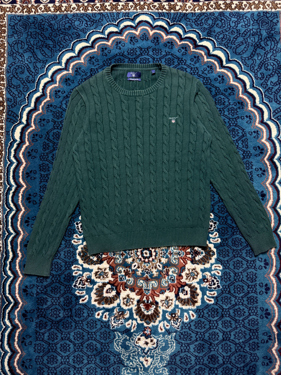 Gant Green Premium Cotton Cable Knit Sweater - M