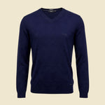 Hugo Boss Navy Blue Extra Fine Merino Wool V Neck Sweater - L
