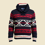 Polo by Ralph Lauren Black & Red Funky Pima Cotton Hand Knit Shawl Neck Sweater - M