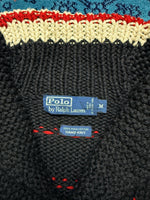 Polo by Ralph Lauren Black & Red Funky Pima Cotton Hand Knit Shawl Neck Sweater - M