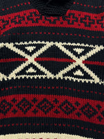Polo by Ralph Lauren Black & Red Funky Pima Cotton Hand Knit Shawl Neck Sweater - M