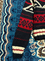 Polo by Ralph Lauren Black & Red Funky Pima Cotton Hand Knit Shawl Neck Sweater - M