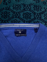 Gant Blue Super Fine Lambs Wool V Neck Sweater - L