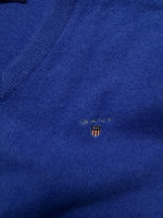 Gant Blue Super Fine Lambs Wool V Neck Sweater - L