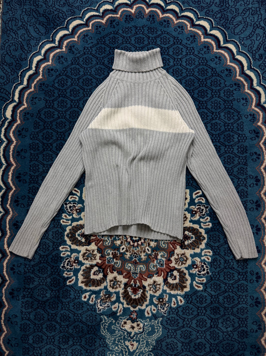 Polo Jeans Co. Grey & White Textured Turtleneck Sweater - M
