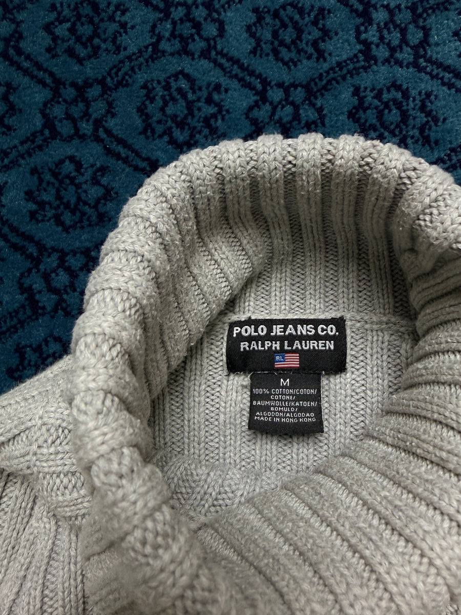 Polo Jeans Co. Grey & White Textured Turtleneck Sweater - M