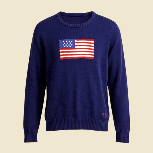 Lauren Navy Blue Flag Crewneck Sweater - M