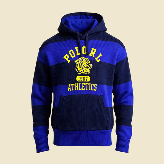 Polo Ralph Lauren Stripe Blue Hooded 1967 Athletics Knit Sweater - M