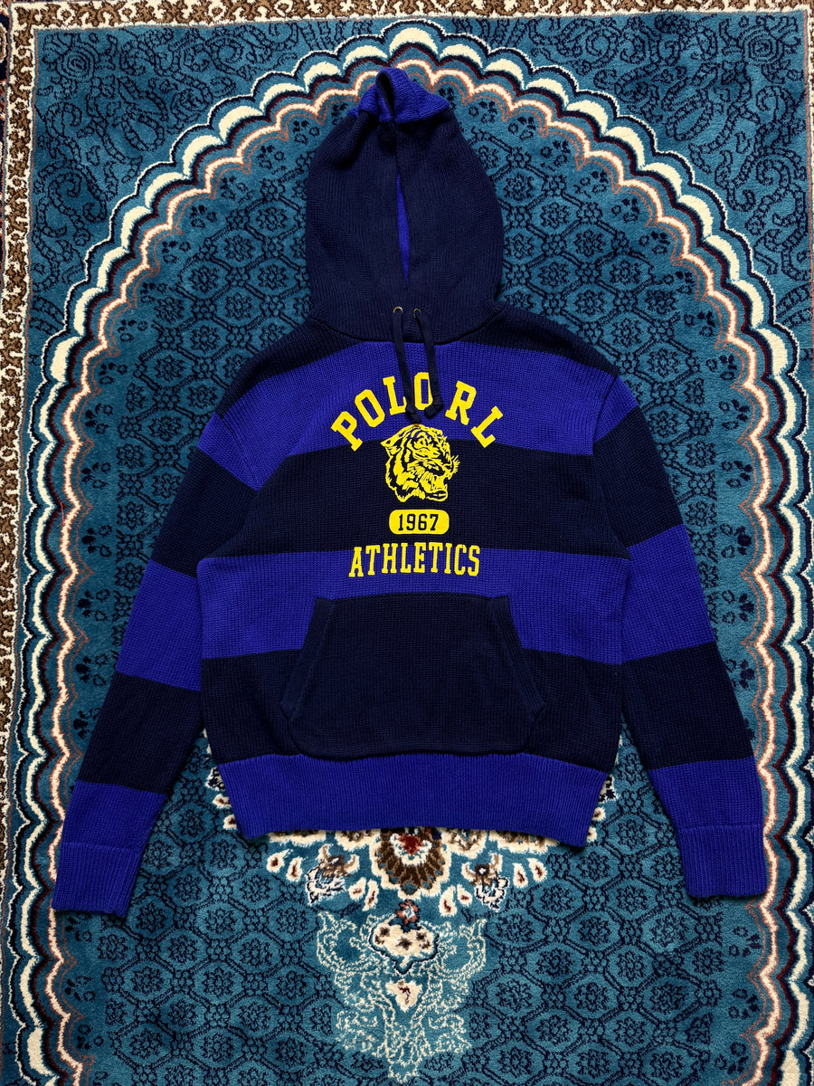 Polo Ralph Lauren Stripe Blue Hooded 1967 Athletics Knit Sweater - M