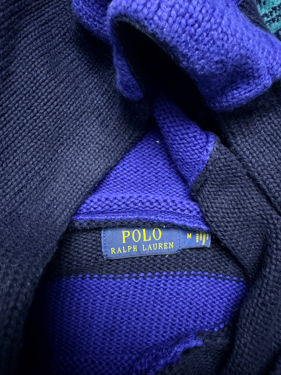 Polo Ralph Lauren Stripe Blue Hooded 1967 Athletics Knit Sweater - M