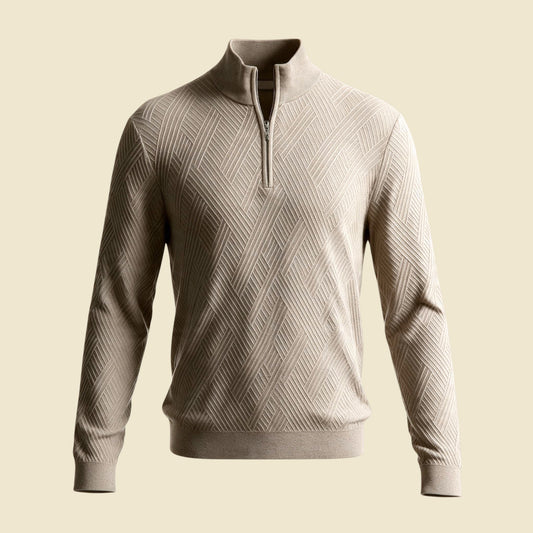 Reiss Beige Textured Quarter Zip Sweater - M