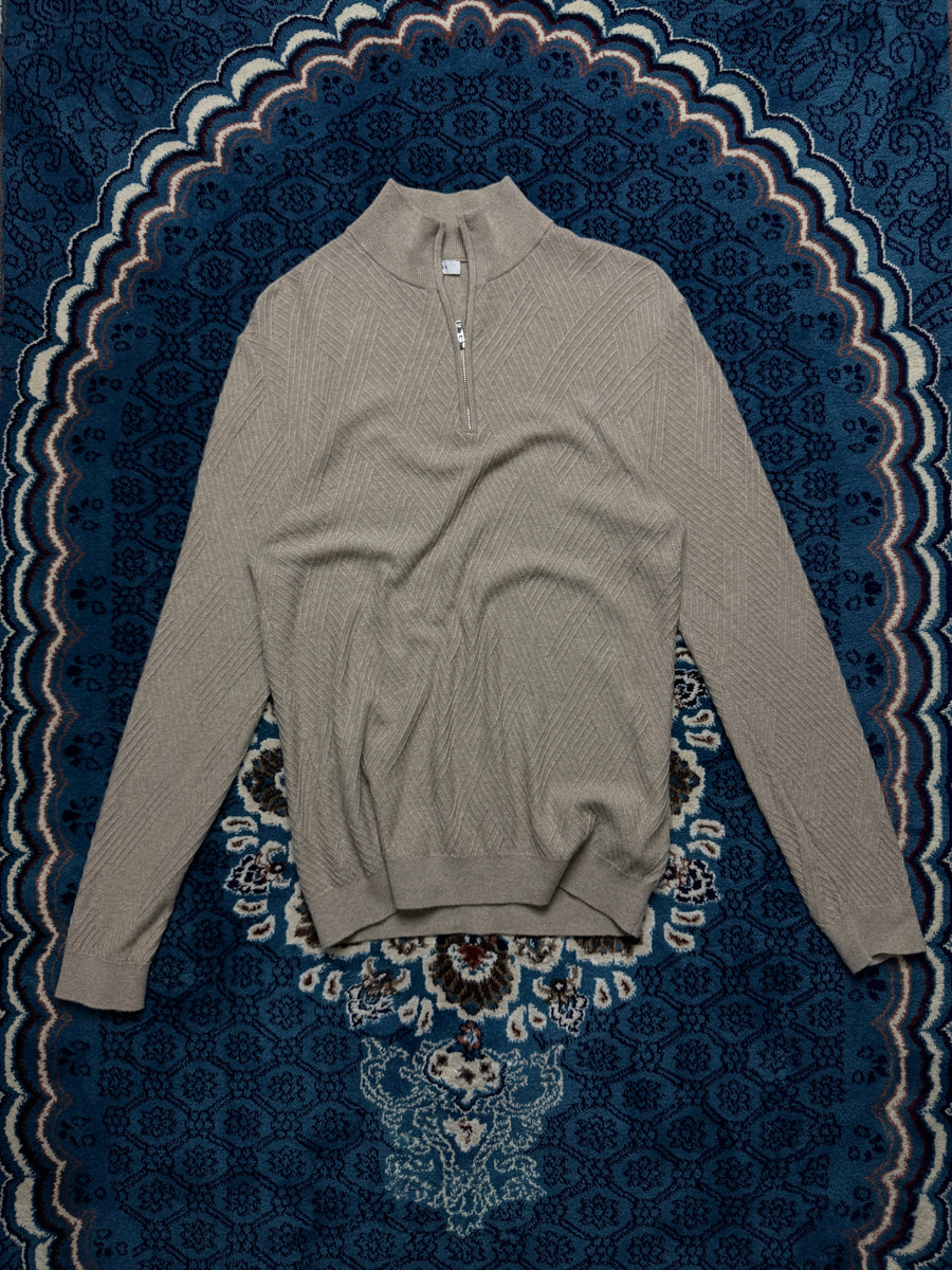 Reiss Beige Textured Quarter Zip Sweater - M