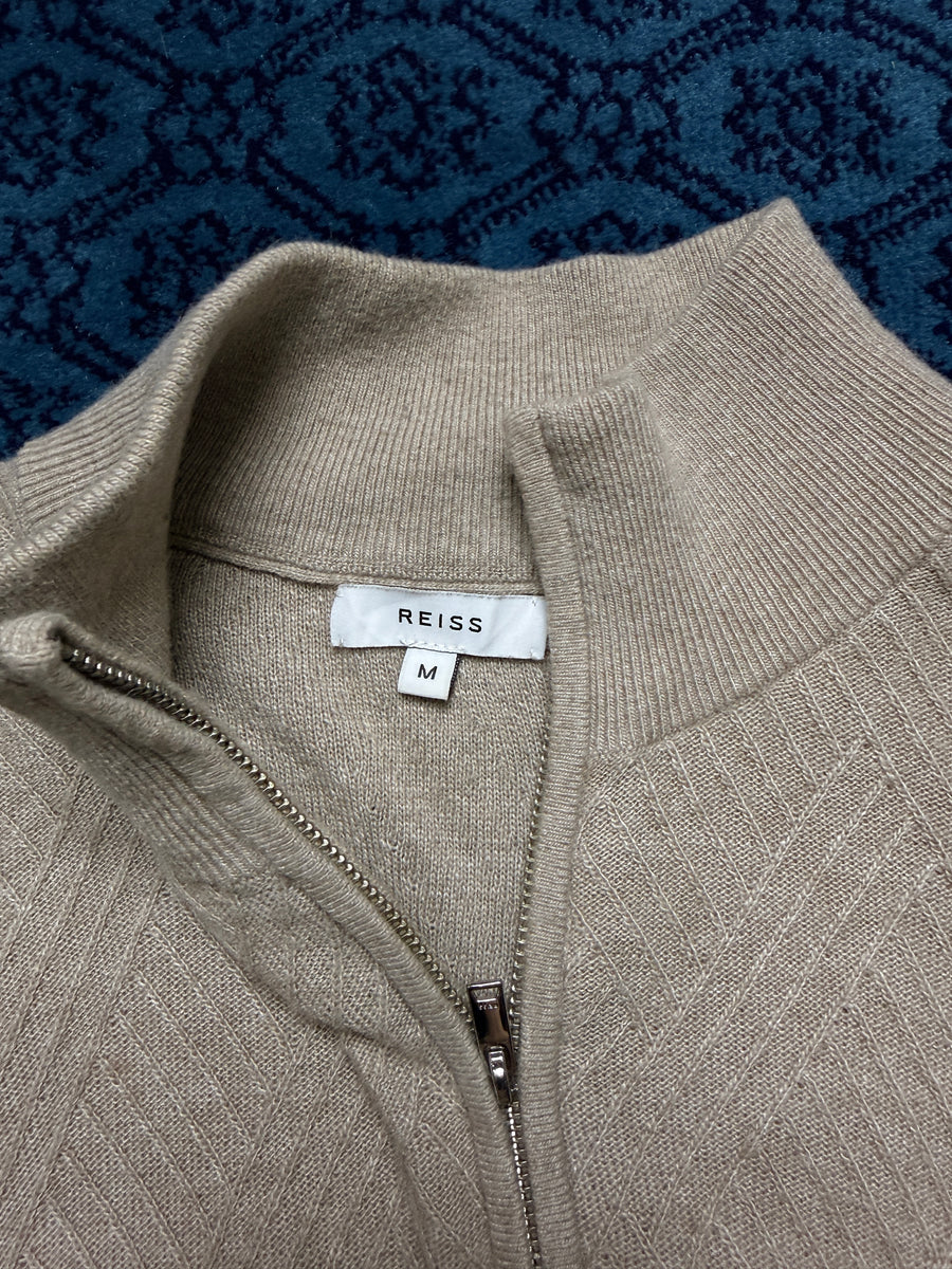 Reiss Beige Textured Quarter Zip Sweater - M
