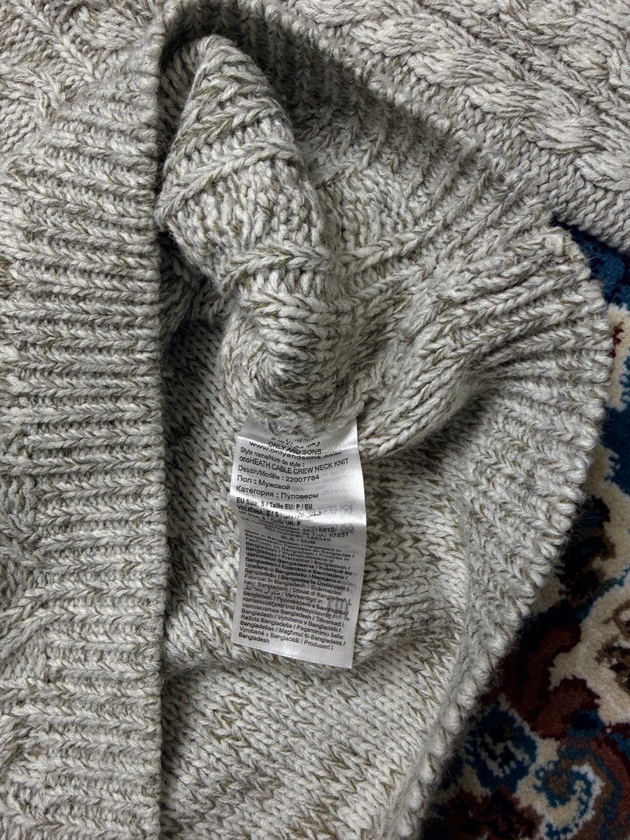 Only & Sons Light Grey Textured Cable Knit Sweater - S