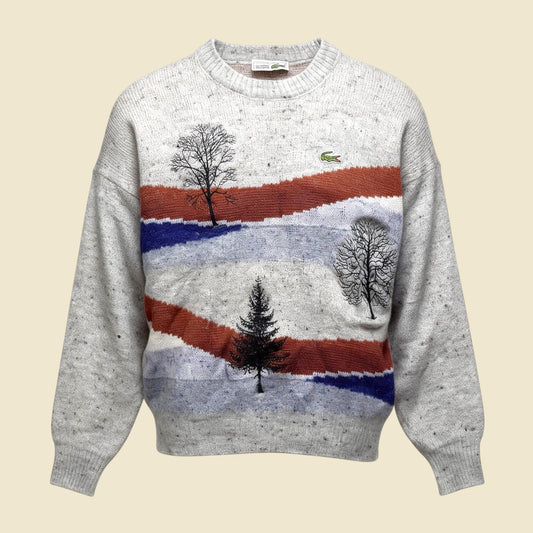 Lacoste Light Grey Patterned Wool Crewneck Sweater - S