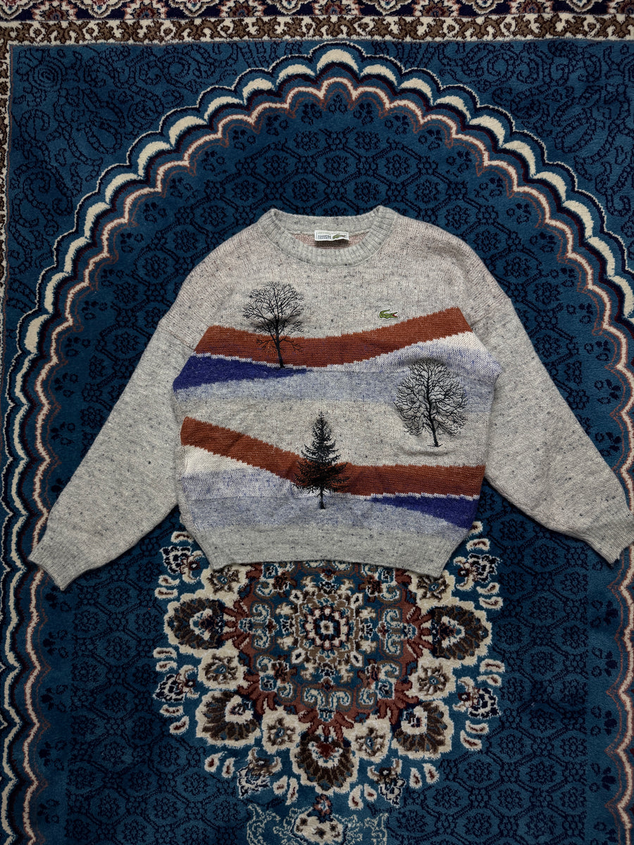 Lacoste Light Grey Patterned Wool Crewneck Sweater - S