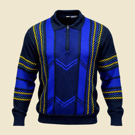 Pedrini Franco Textured Knit Multicolour Polo Style Zipped Sweater - L/XL